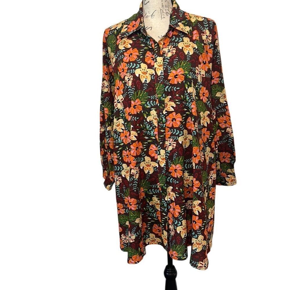 Talulah Brown Hibiscus Floral Tunis Mini Dress Oversized Blouse M